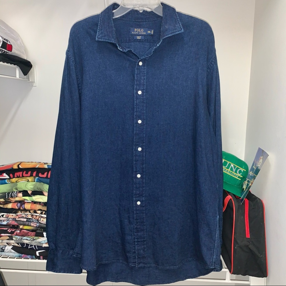 Polo Ralph Lauren Mens Denim Long Sleeve Button Up Slim Jean Indigo Shirt XXL